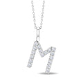 1/3 Ctw Initial 'M' Round Cut Diamond Pendant With Chain in 14K White Gold