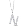 1/3 Ctw Initial 'N' Round Cut Diamond Pendant With Chain in 14K White Gold