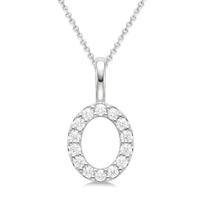 1/3 Ctw Initial 'O' Round Cut Diamond Pendant With Chain in 14K White Gold