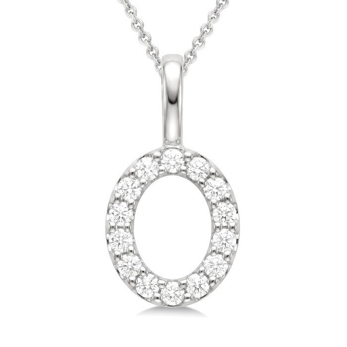 1/3 Ctw Initial 'O' Round Cut Diamond Pendant With Chain in 14K White Gold