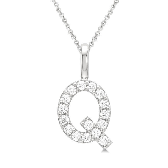 1/3 Ctw Initial 'Q' Round Cut Diamond Pendant With Chain in 14K White Gold