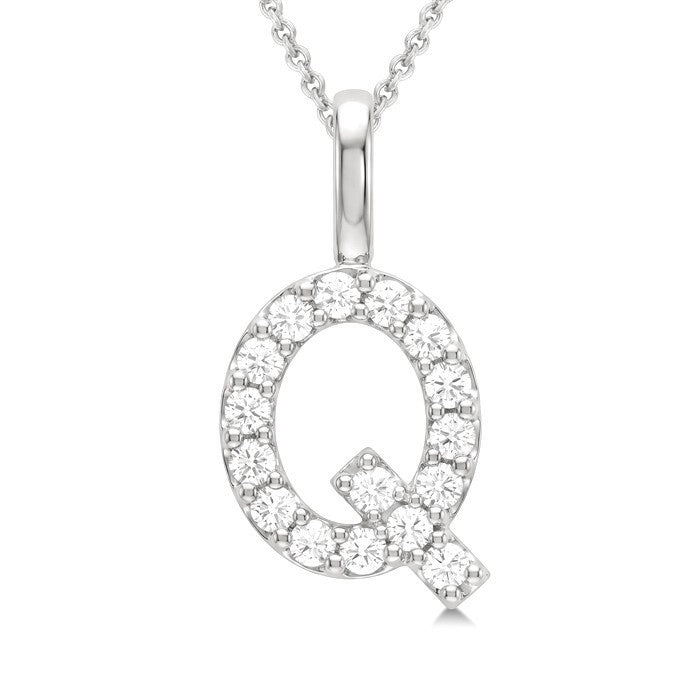 1/3 Ctw Initial 'Q' Round Cut Diamond Pendant With Chain in 14K White Gold