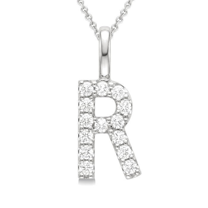 1/3 Ctw Initial 'R' Round Cut Diamond Pendant With Chain in 14K White Gold