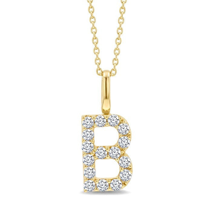 1/3 Ctw Initial 'B' Round Cut Diamond Pendant With Chain in 14K Yellow Gold