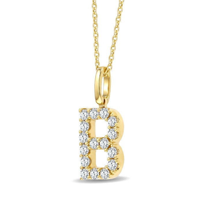 1/3 Ctw Initial 'B' Round Cut Diamond Pendant With Chain in 14K Yellow Gold