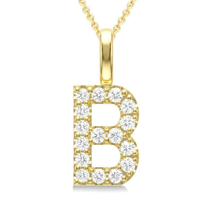 1/3 Ctw Initial 'B' Round Cut Diamond Pendant With Chain in 14K Yellow Gold