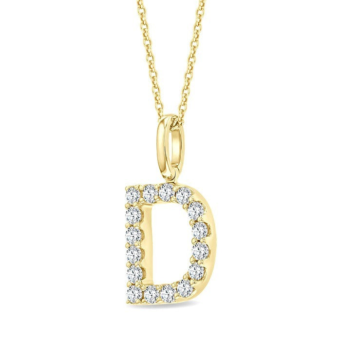 1/3 Ctw Initial 'D' Round Cut Diamond Pendant With Chain in 14K Yellow Gold