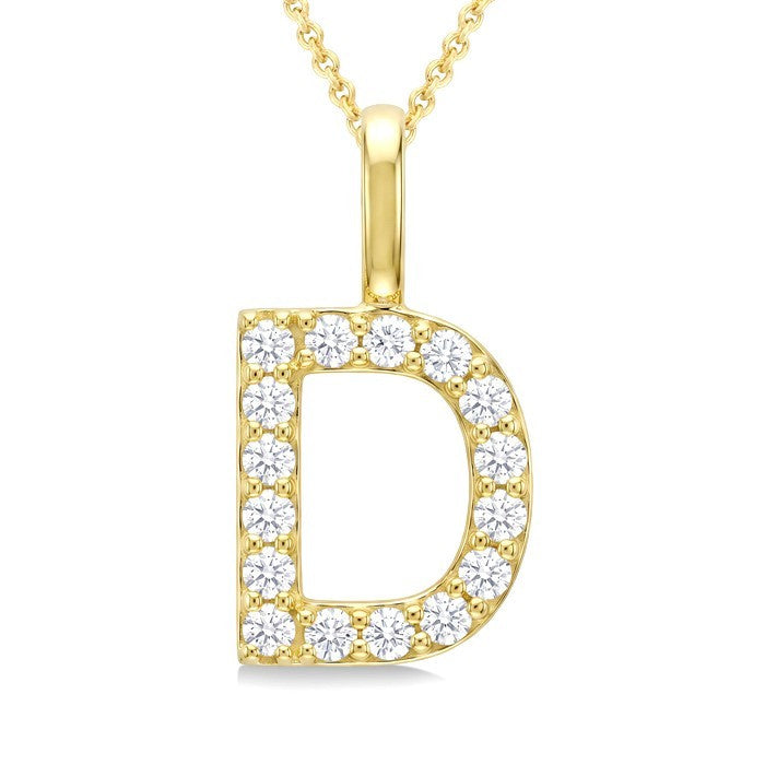 1/3 Ctw Initial 'D' Round Cut Diamond Pendant With Chain in 14K Yellow Gold