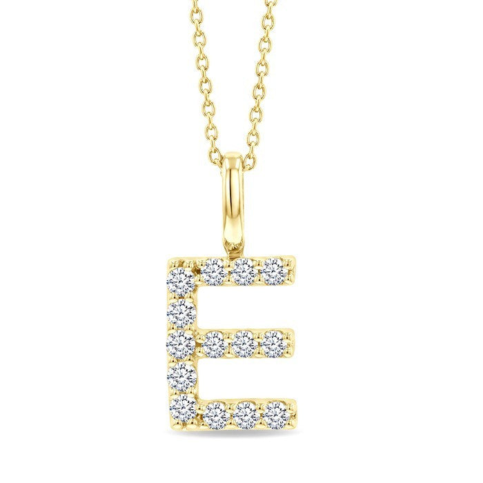 1/3 Ctw Initial 'E' Round Cut Diamond Pendant With Chain in 14K Yellow Gold