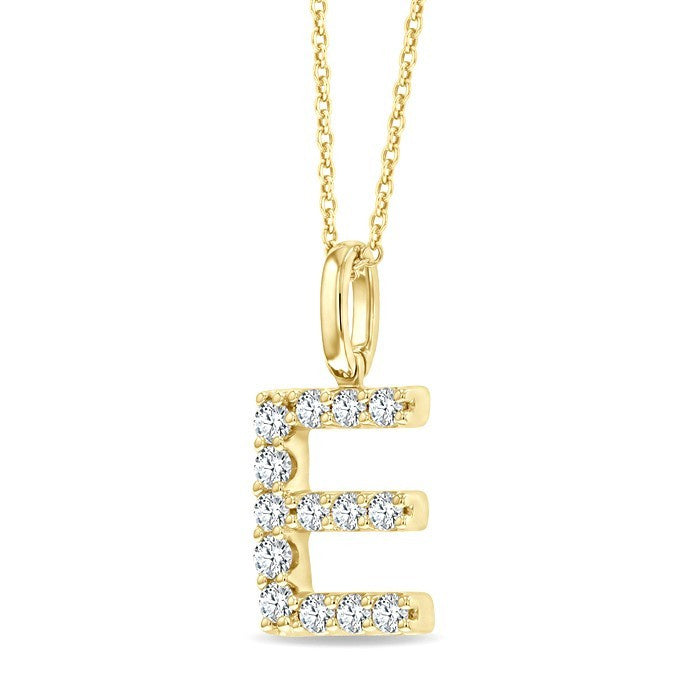 1/3 Ctw Initial 'E' Round Cut Diamond Pendant With Chain in 14K Yellow Gold
