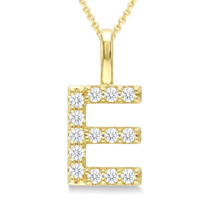 1/3 Ctw Initial 'E' Round Cut Diamond Pendant With Chain in 14K Yellow Gold