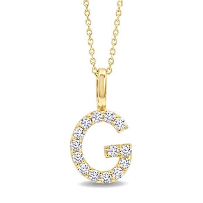 1/3 Ctw Initial 'G' Round Cut Diamond Pendant With Chain in 14K Yellow Gold