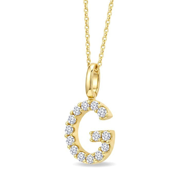 1/3 Ctw Initial 'G' Round Cut Diamond Pendant With Chain in 14K Yellow Gold