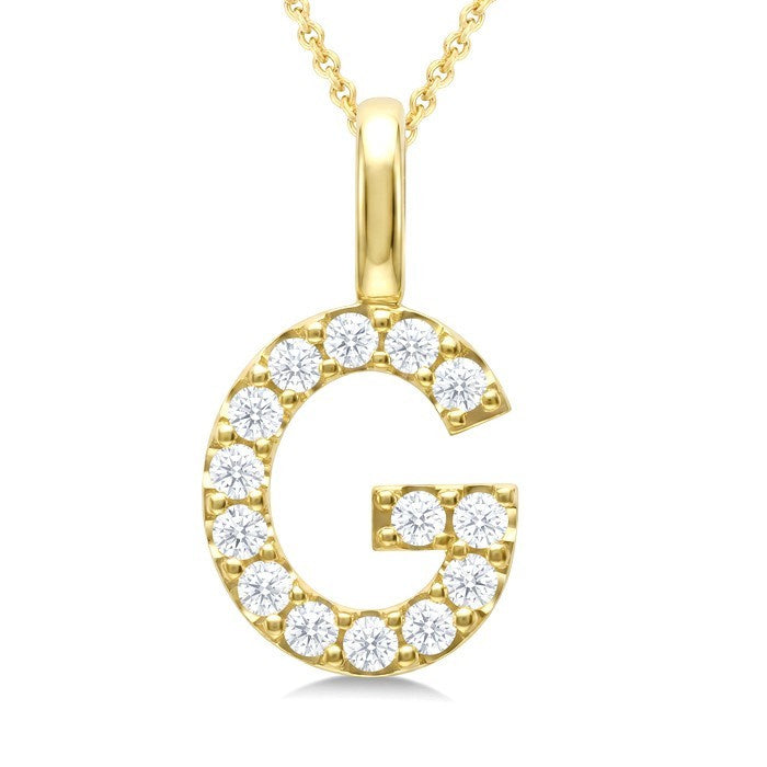 1/3 Ctw Initial 'G' Round Cut Diamond Pendant With Chain in 14K Yellow Gold