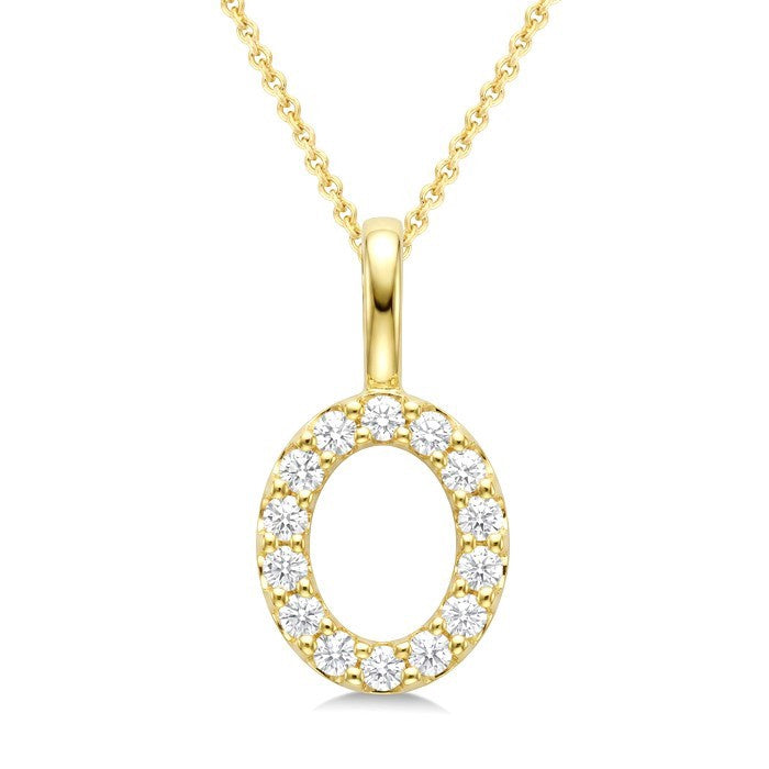 1/3 Ctw Initial 'O' Round Cut Diamond Pendant With Chain in 14K Yellow Gold
