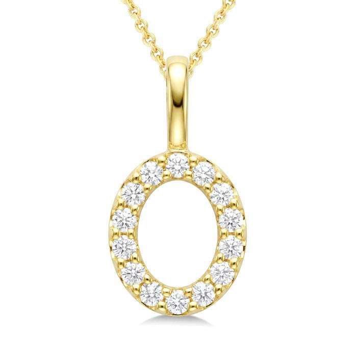 1/3 Ctw Initial 'O' Round Cut Diamond Pendant With Chain in 14K Yellow Gold