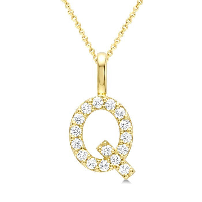 1/3 Ctw Initial 'Q' Round Cut Diamond Pendant With Chain in 14K Yellow Gold