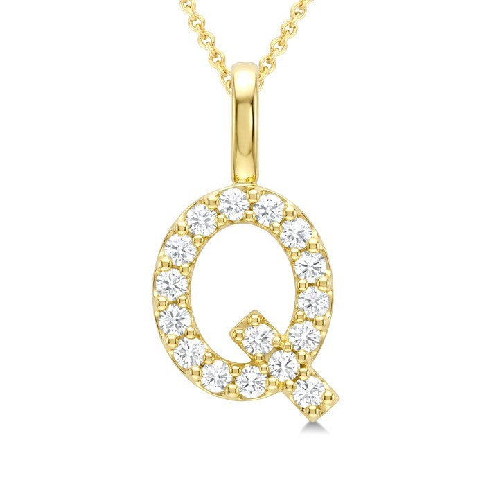 1/3 Ctw Initial 'Q' Round Cut Diamond Pendant With Chain in 14K Yellow Gold