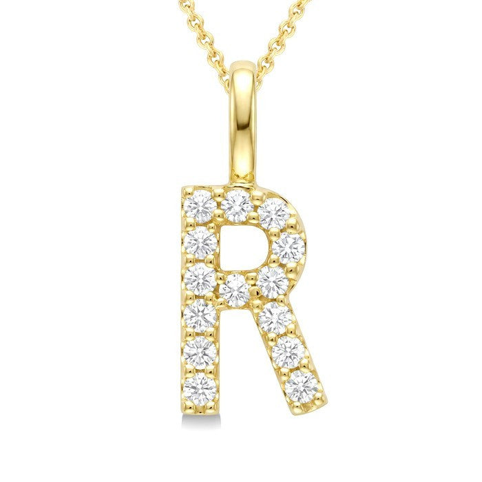 1/3 Ctw Initial 'R' Round Cut Diamond Pendant With Chain in 14K Yellow Gold