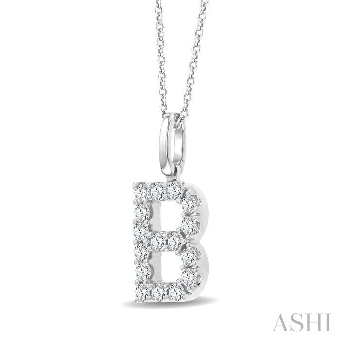 1/3 Ctw Initial 'B' Round Cut Diamond Pendant With Chain in 14K White Gold