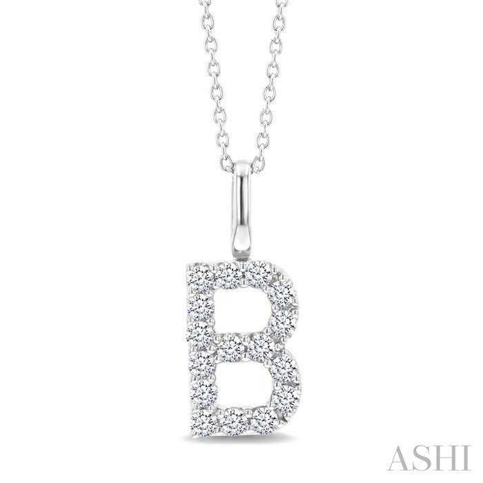 1/3 Ctw Initial 'B' Round Cut Diamond Pendant With Chain in 14K White Gold