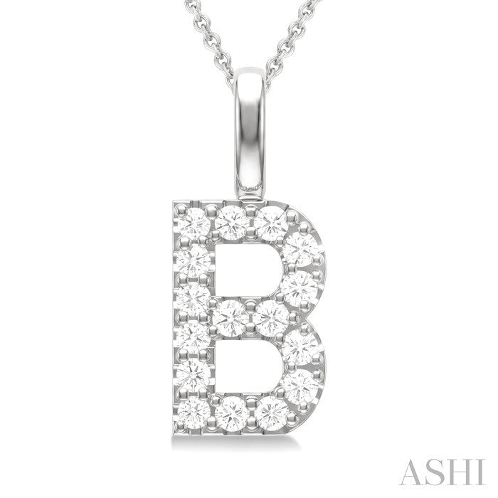 1/3 Ctw Initial 'B' Round Cut Diamond Pendant With Chain in 14K White Gold