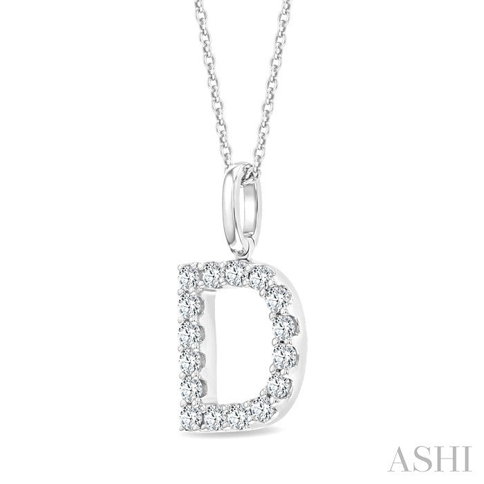 1/3 Ctw Initial 'D' Round Cut Diamond Pendant With Chain in 14K White Gold