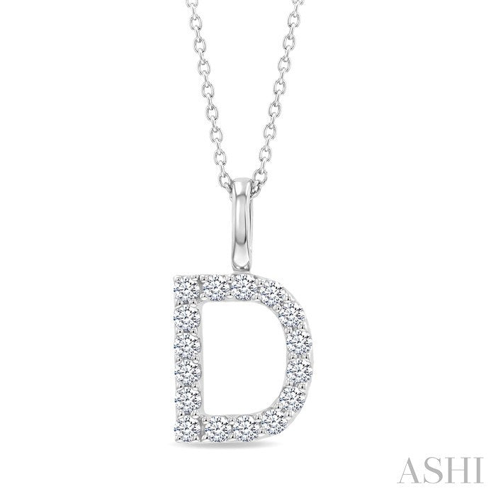 1/3 Ctw Initial 'D' Round Cut Diamond Pendant With Chain in 14K White Gold