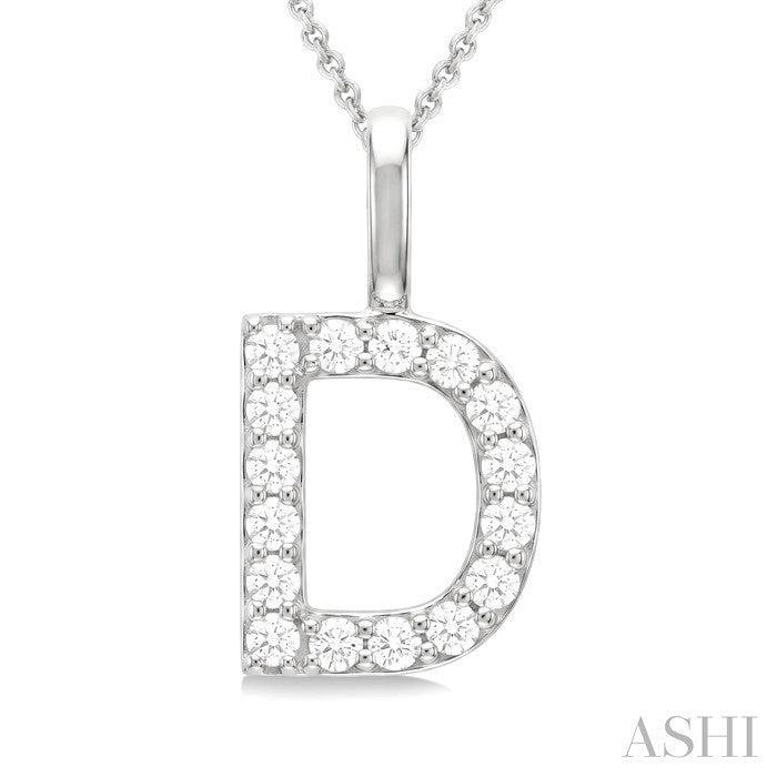 1/3 Ctw Initial 'D' Round Cut Diamond Pendant With Chain in 14K White Gold