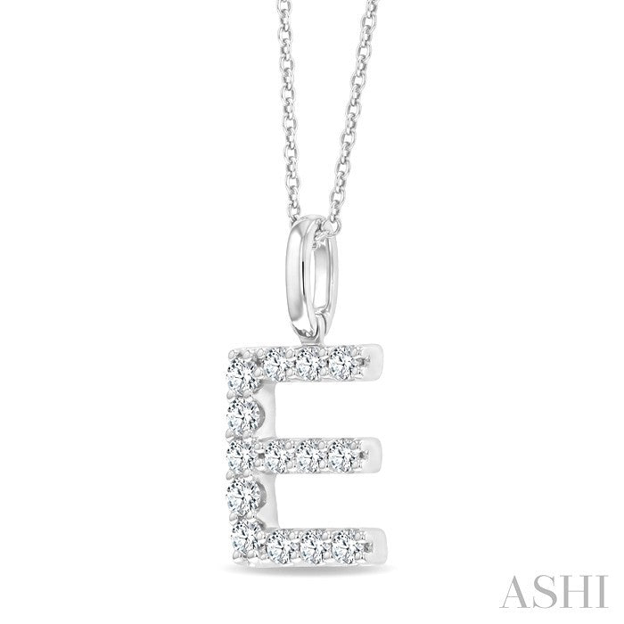 1/3 Ctw Initial 'E' Round Cut Diamond Pendant With Chain in 14K White Gold