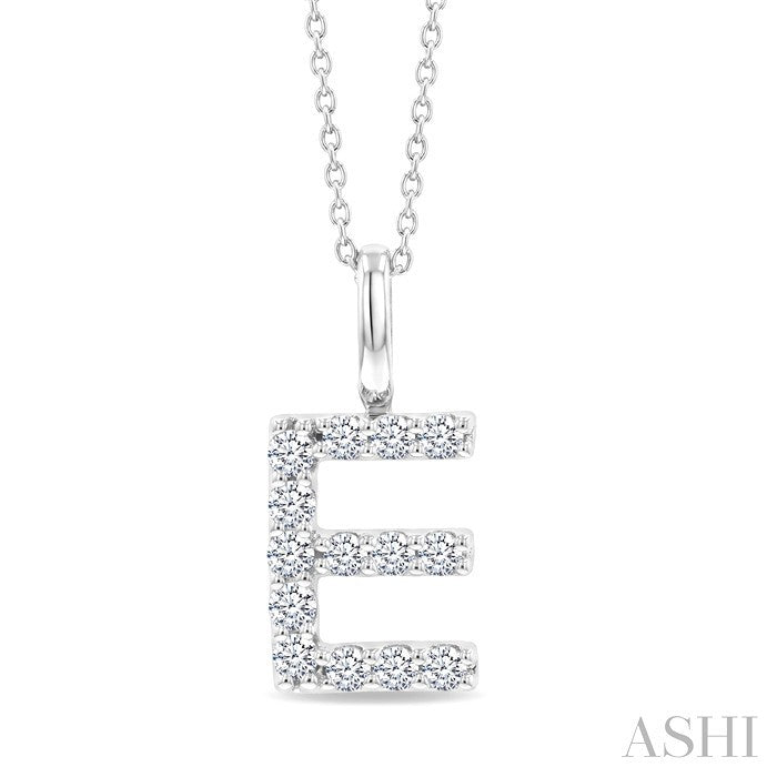1/3 Ctw Initial 'E' Round Cut Diamond Pendant With Chain in 14K White Gold