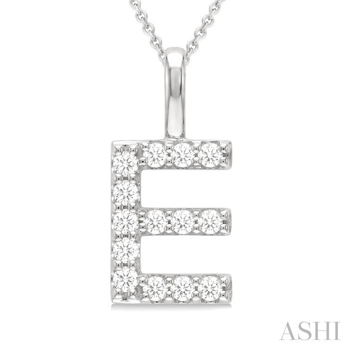 1/3 Ctw Initial 'E' Round Cut Diamond Pendant With Chain in 14K White Gold