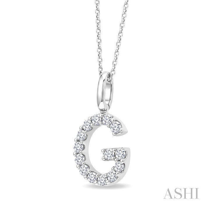 1/3 Ctw Initial 'G' Round Cut Diamond Pendant With Chain in 14K White Gold