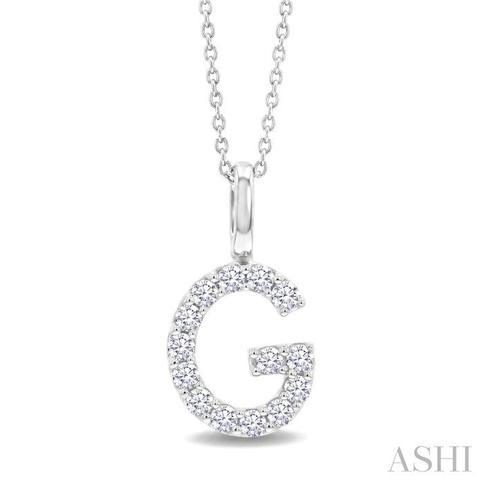 1/3 Ctw Initial 'G' Round Cut Diamond Pendant With Chain in 14K White Gold