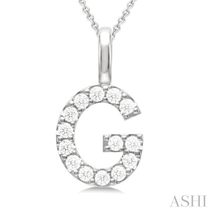 1/3 Ctw Initial 'G' Round Cut Diamond Pendant With Chain in 14K White Gold