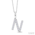 1/3 Ctw Initial 'N' Round Cut Diamond Pendant With Chain in 14K White Gold