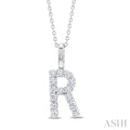 1/3 Ctw Initial 'R' Round Cut Diamond Pendant With Chain in 14K White Gold
