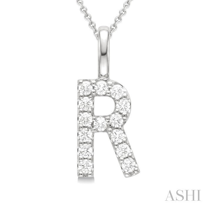 1/3 Ctw Initial 'R' Round Cut Diamond Pendant With Chain in 14K White Gold
