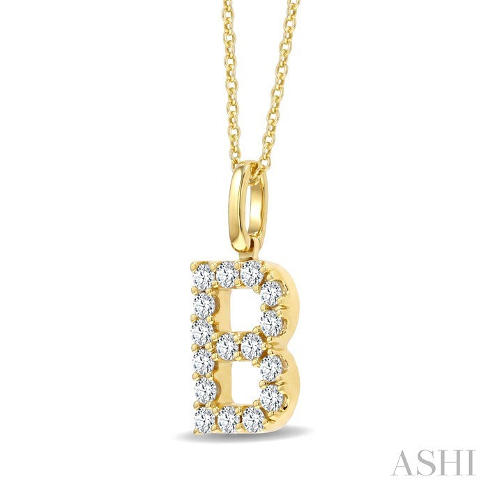 1/3 Ctw Initial 'B' Round Cut Diamond Pendant With Chain in 14K Yellow Gold