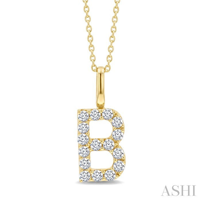 1/3 Ctw Initial 'B' Round Cut Diamond Pendant With Chain in 14K Yellow Gold