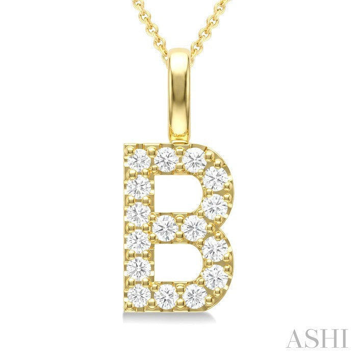 1/3 Ctw Initial 'B' Round Cut Diamond Pendant With Chain in 14K Yellow Gold