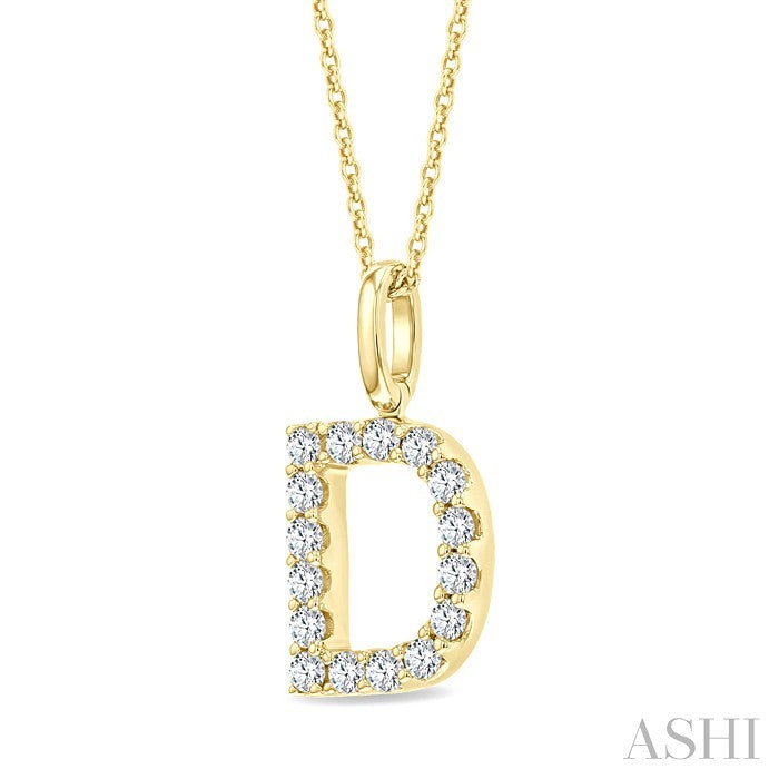 1/3 Ctw Initial 'D' Round Cut Diamond Pendant With Chain in 14K Yellow Gold