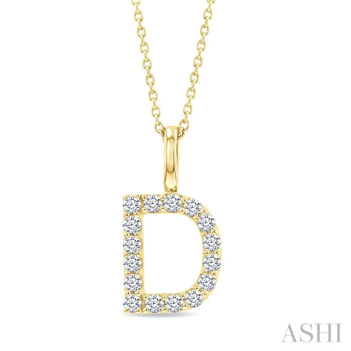 1/3 Ctw Initial 'D' Round Cut Diamond Pendant With Chain in 14K Yellow Gold