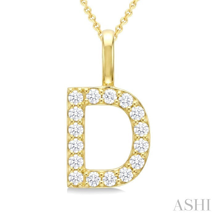 1/3 Ctw Initial 'D' Round Cut Diamond Pendant With Chain in 14K Yellow Gold