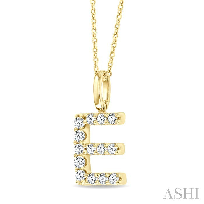 1/3 Ctw Initial 'E' Round Cut Diamond Pendant With Chain in 14K Yellow Gold