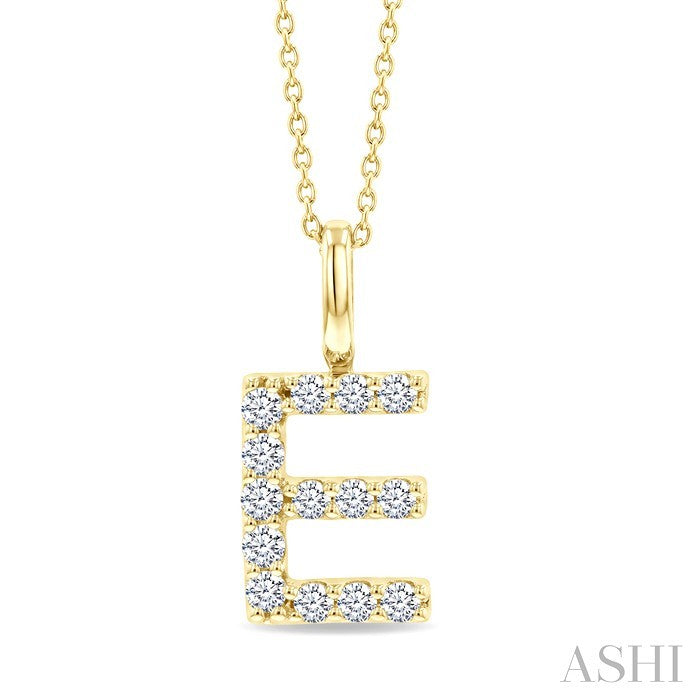 1/3 Ctw Initial 'E' Round Cut Diamond Pendant With Chain in 14K Yellow Gold