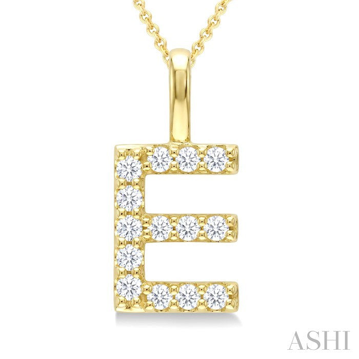 1/3 Ctw Initial 'E' Round Cut Diamond Pendant With Chain in 14K Yellow Gold