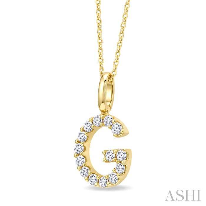 1/3 Ctw Initial 'G' Round Cut Diamond Pendant With Chain in 14K Yellow Gold