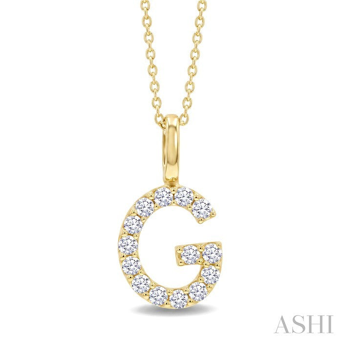 1/3 Ctw Initial 'G' Round Cut Diamond Pendant With Chain in 14K Yellow Gold