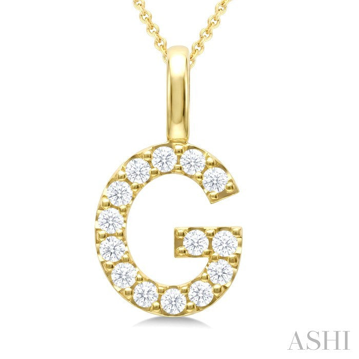 1/3 Ctw Initial 'G' Round Cut Diamond Pendant With Chain in 14K Yellow Gold